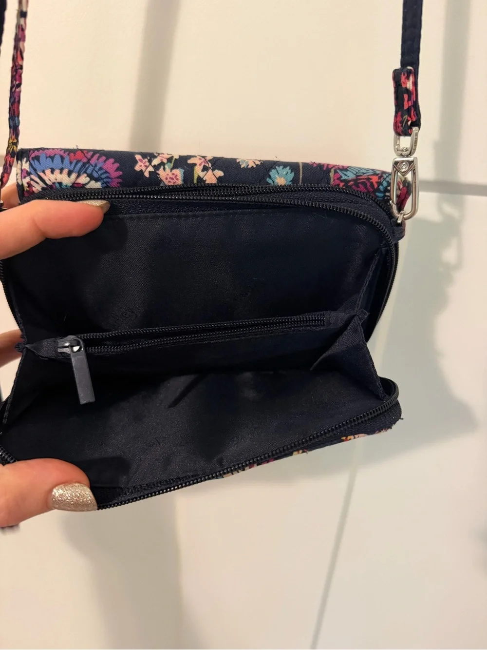 Vera Bradley Navy Floral Quilted Crossbody Wallet
